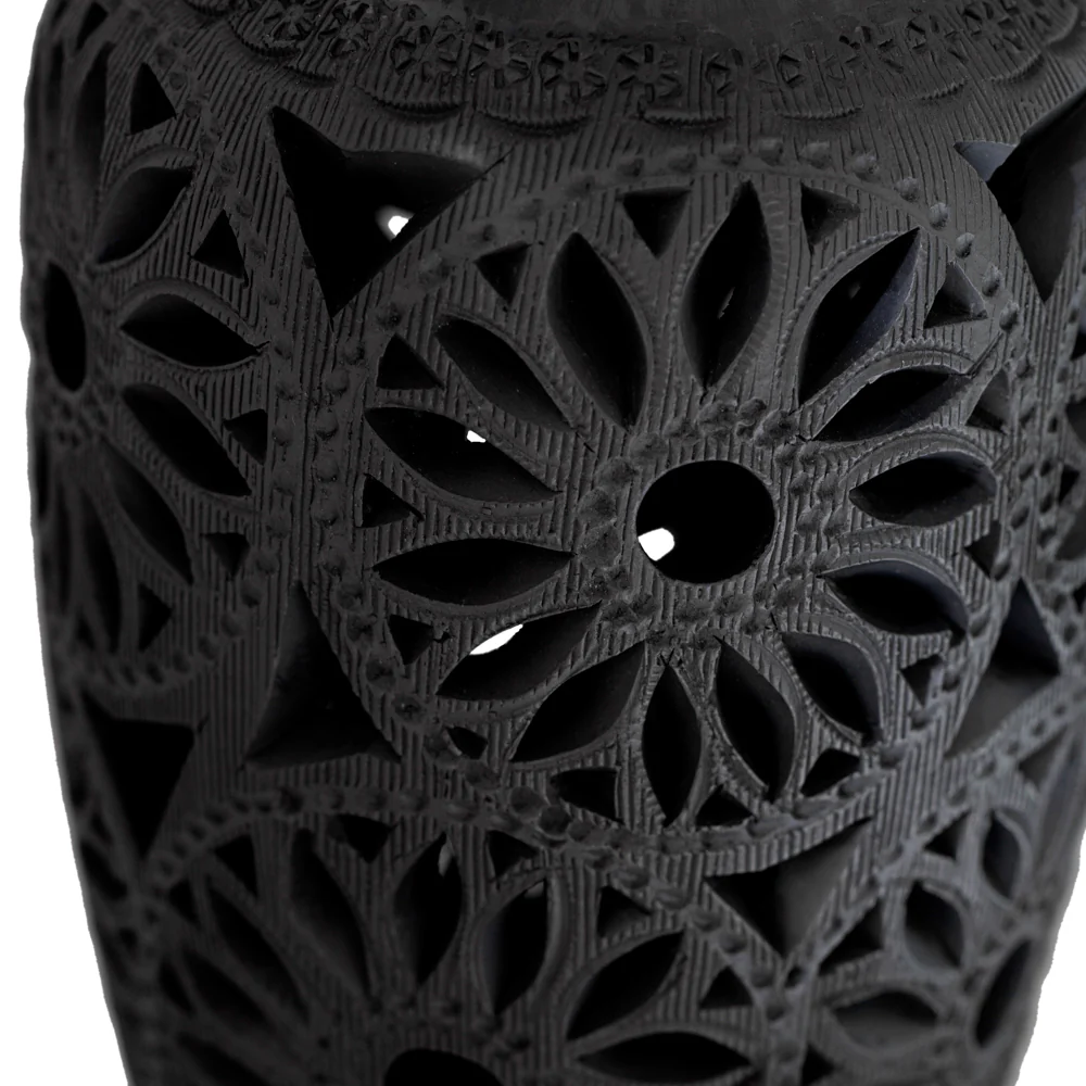 Barro Negro, Black Clay Openwork Decorative Vase - Image 10