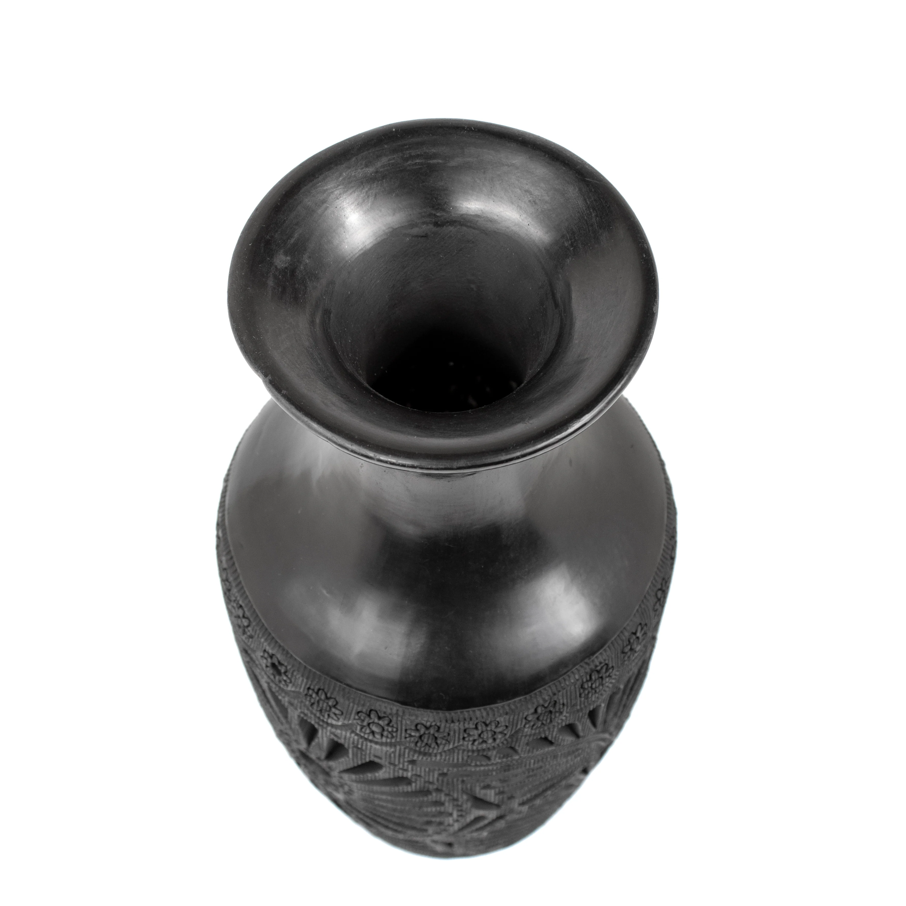 Barro Negro, Black Clay Openwork Decorative Vase - Image 11