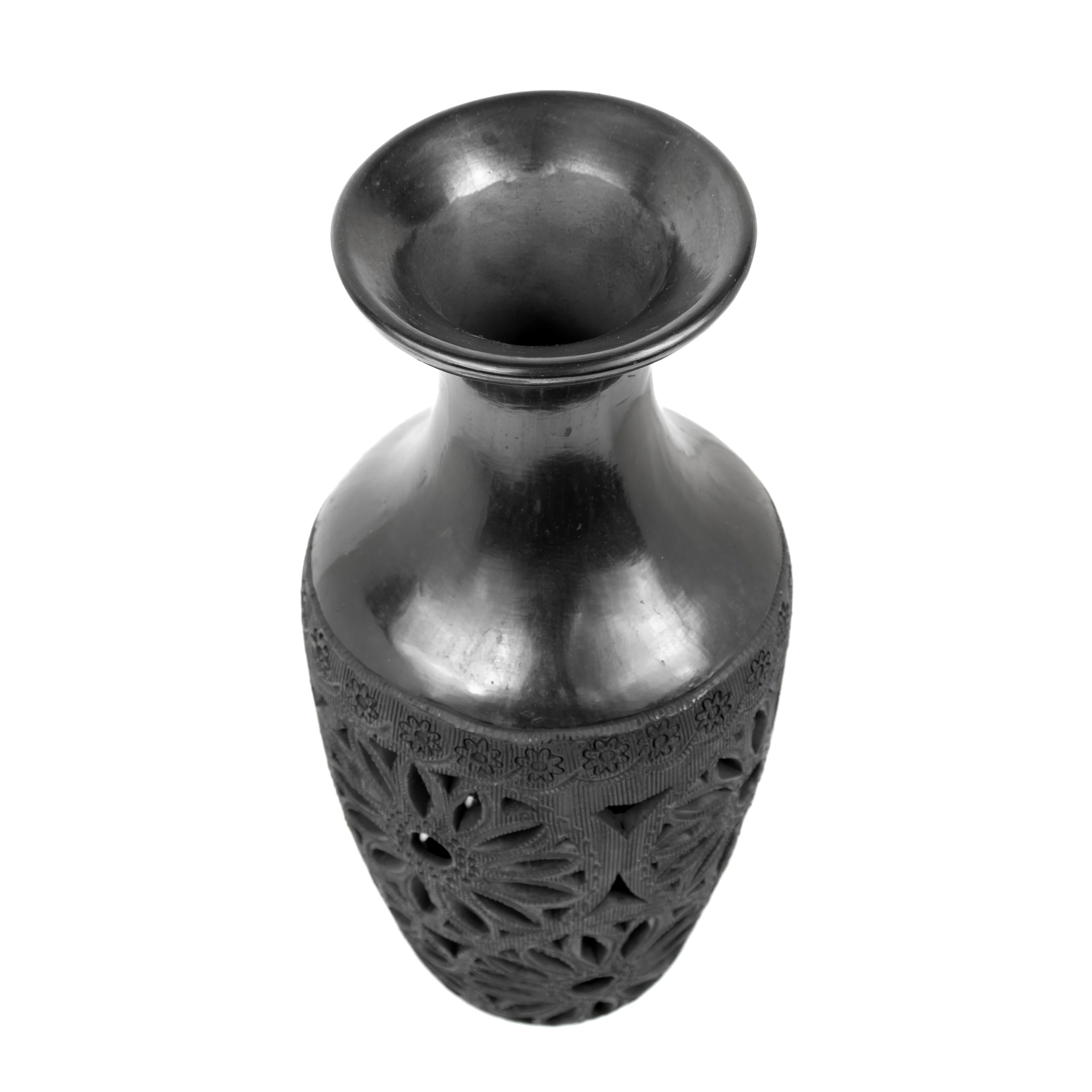 Barro Negro, Black Clay Openwork Decorative Vase - Image 13