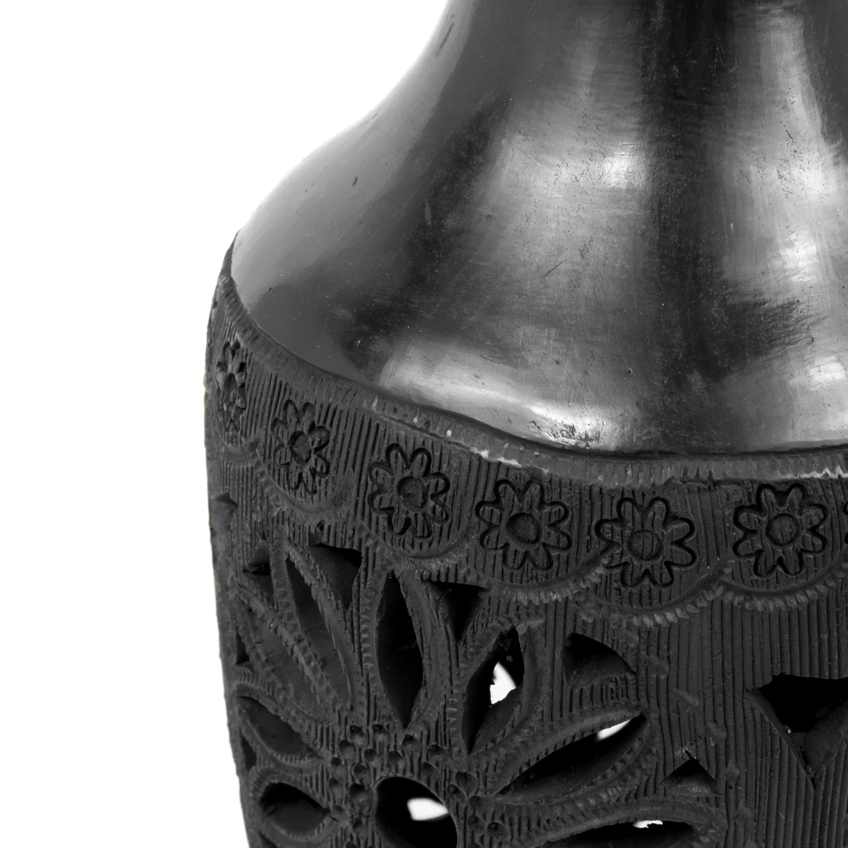 Barro Negro, Black Clay Openwork Decorative Vase - Image 14