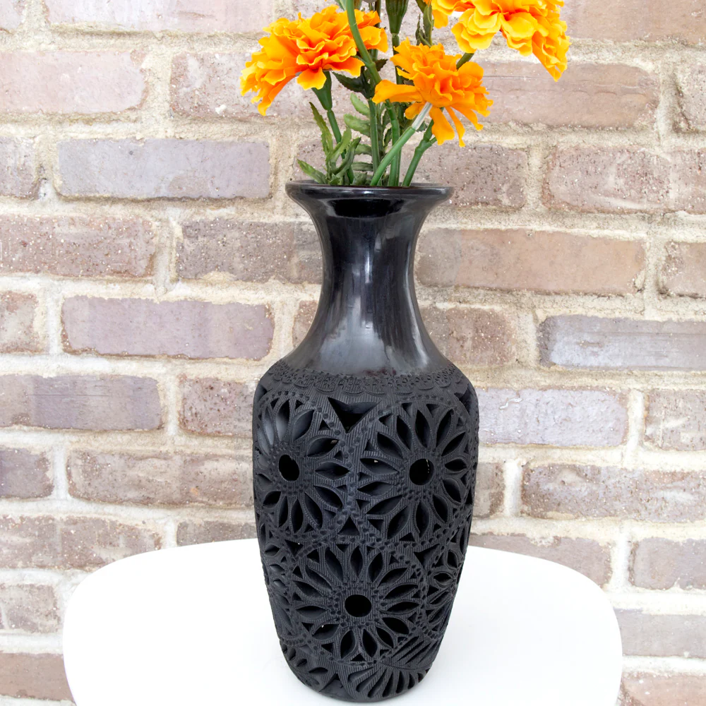 Barro Negro, Black Clay Openwork Decorative Vase - Image 3