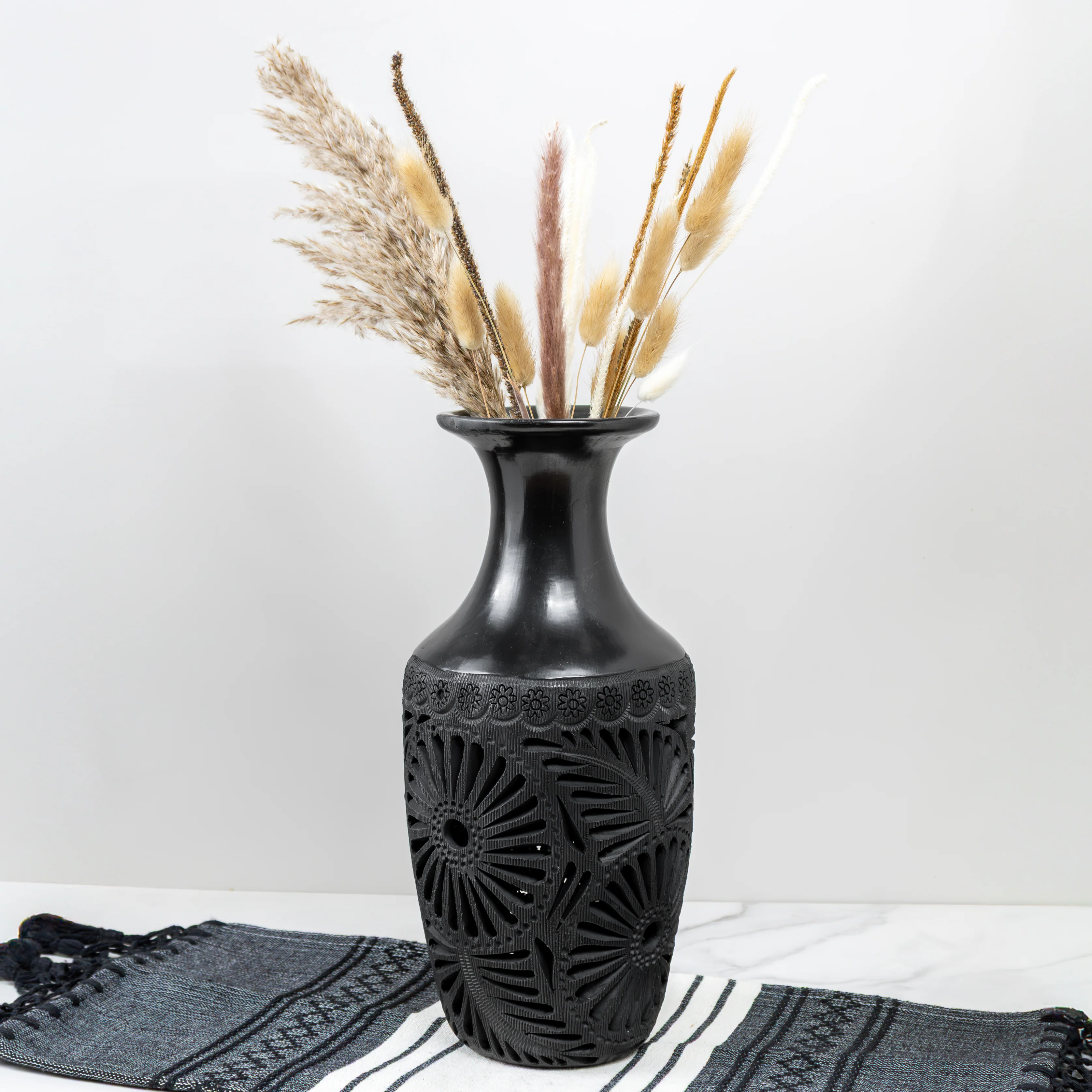 Barro Negro, Black Clay Openwork Decorative Vase - Image 4