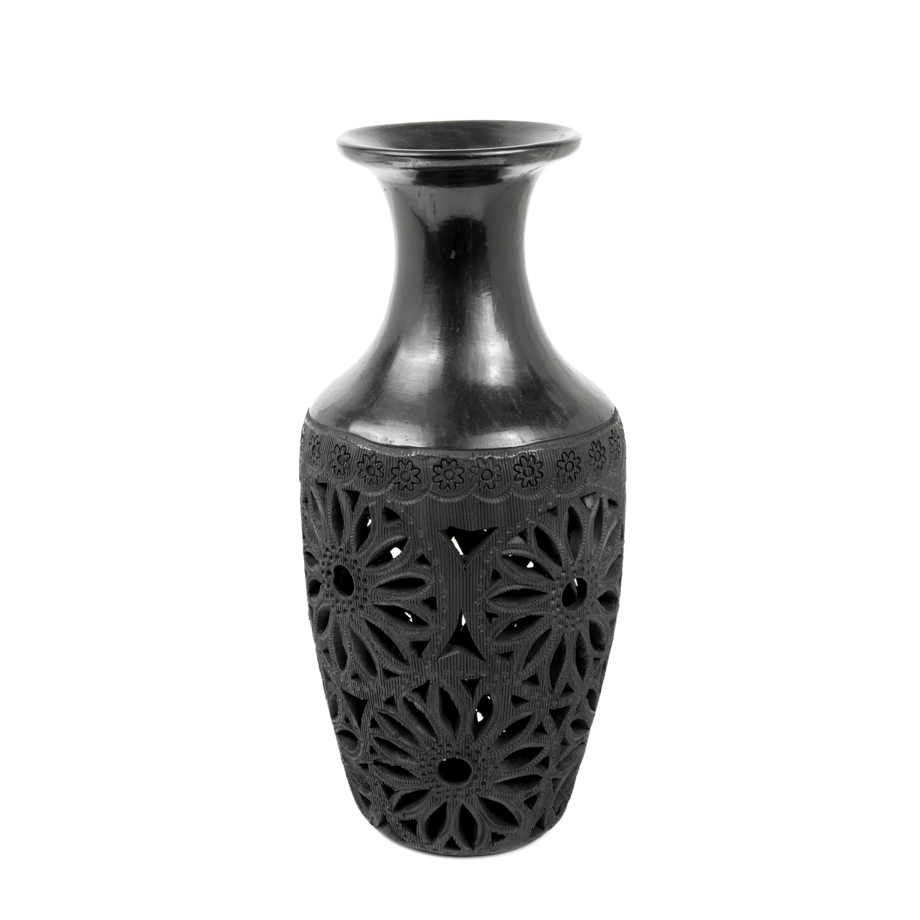 Barro Negro, Black Clay Openwork Decorative Vase - Image 6