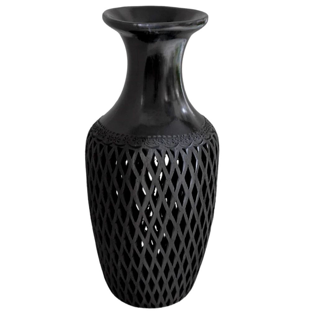 Barro Negro, Black Clay Openwork Decorative Vase - Image 8