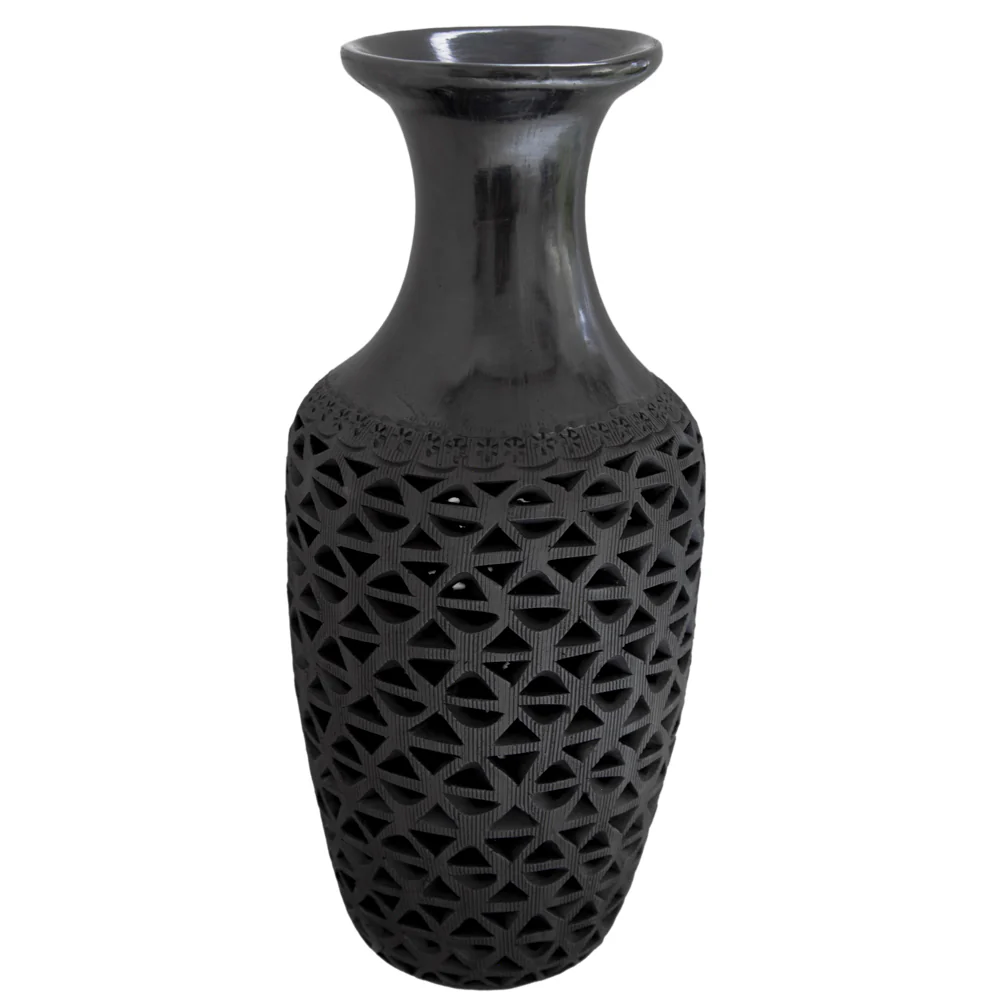 Barro Negro, Black Clay Openwork Decorative Vase - Image 9
