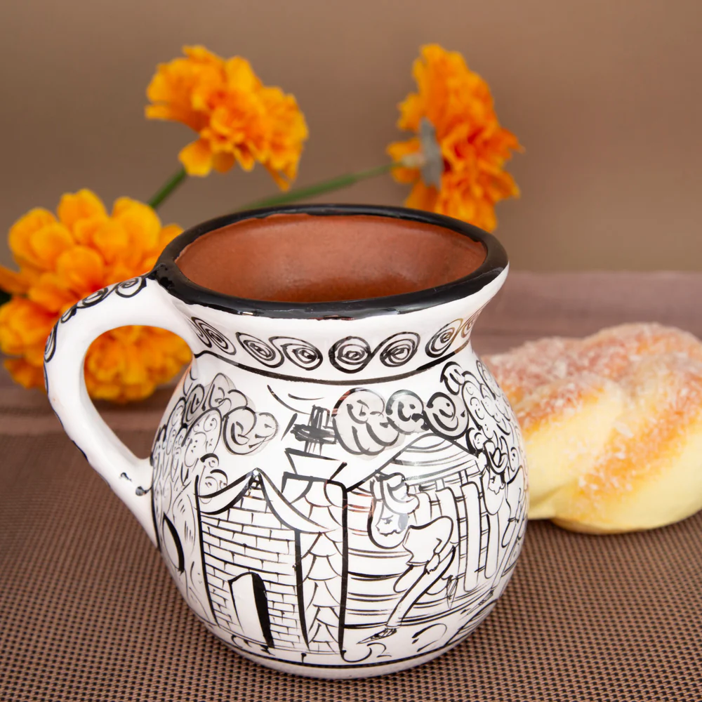 Black and White Storytelling Xalitla Clay Jarrito Mug - Image 3