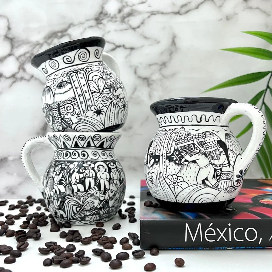 Black and White Storytelling Xalitla Clay Jarrito Mug - Image 4