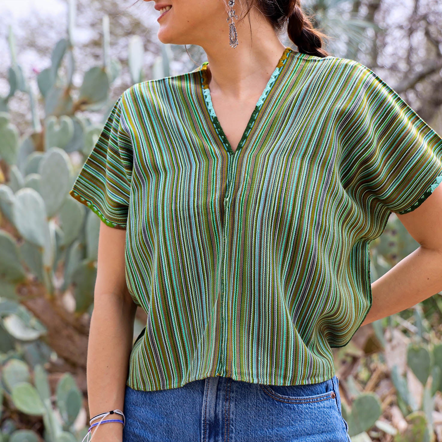 Bonita Lines Cropped Huipil Blouse - Image 6