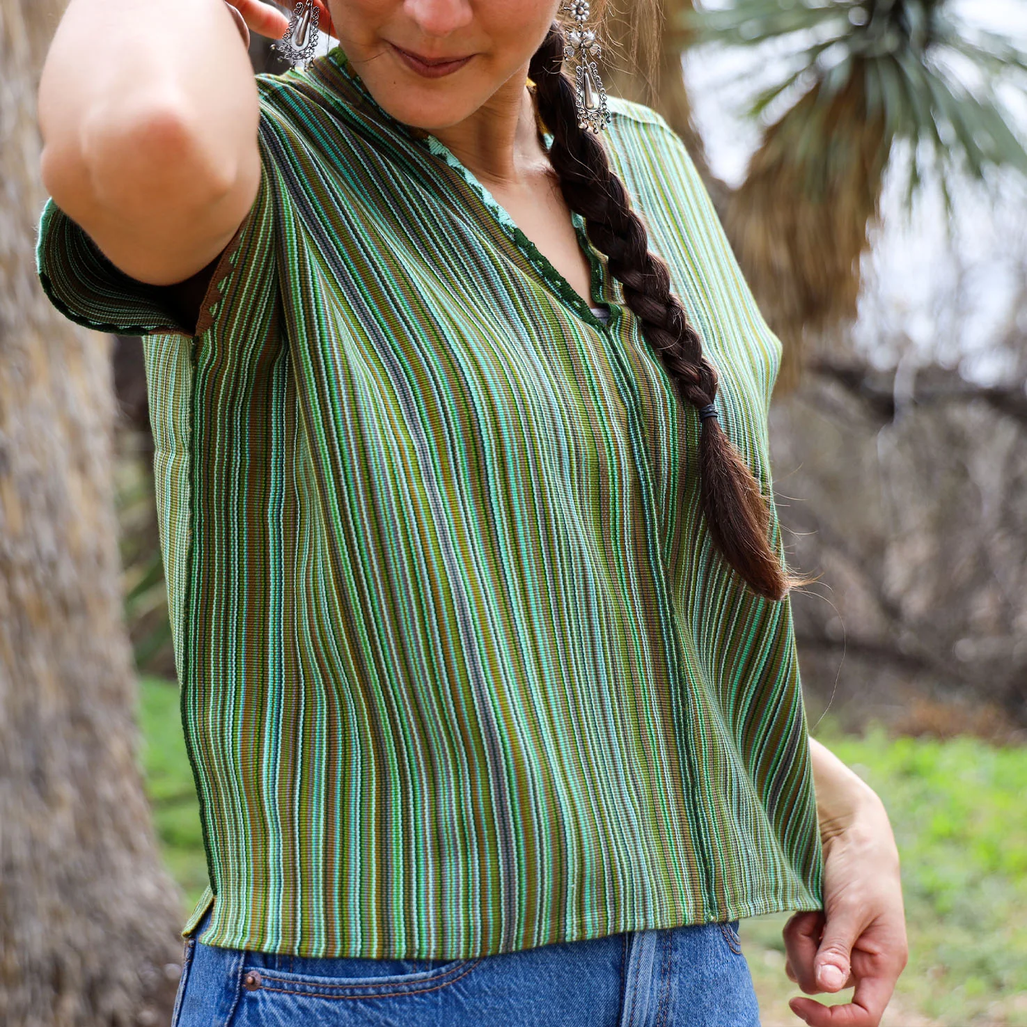 Bonita Lines Cropped Huipil Blouse - Image 7