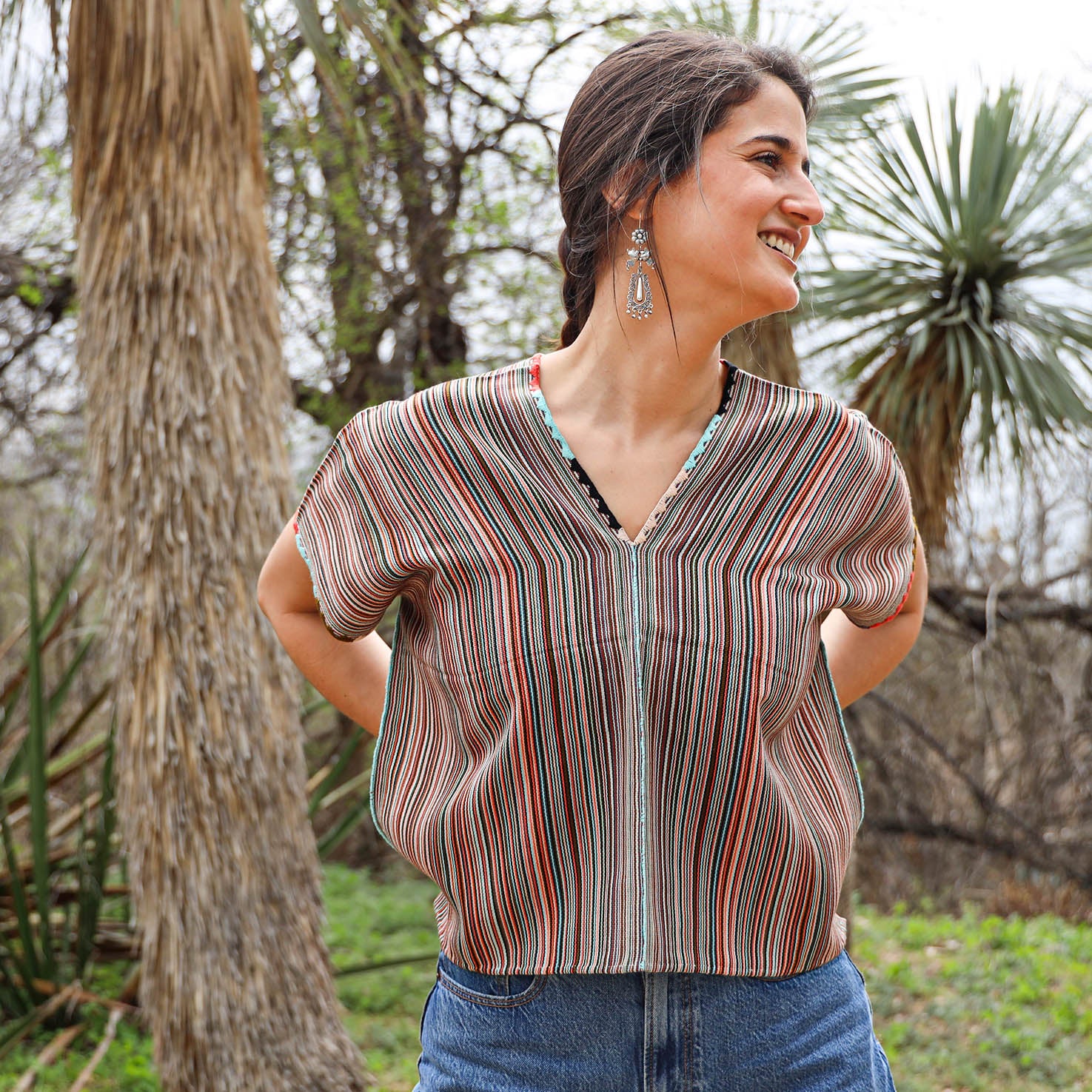 Bonita Lines Cropped Huipil Blouse - Image 8