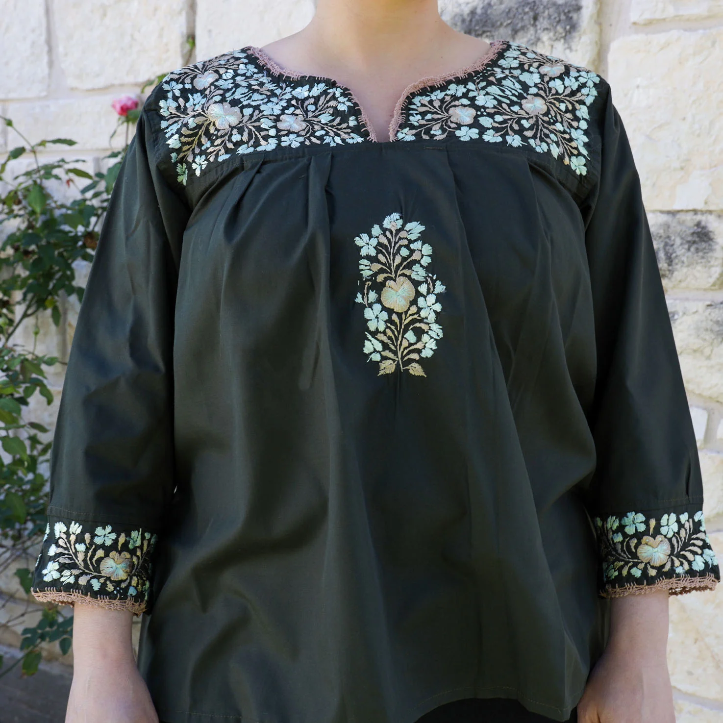 Camila Hand-Embroidered 3/4 Sleeve Blouse - Image 10