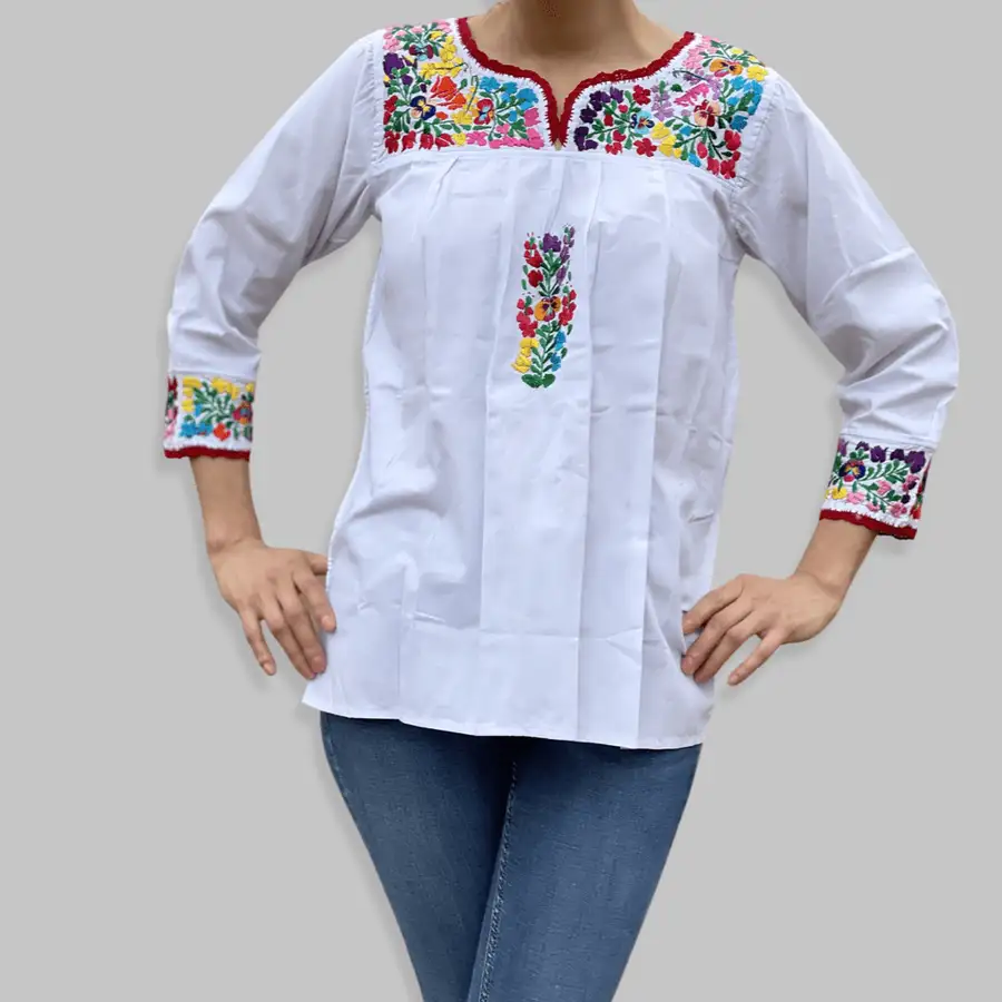Camila Hand-Embroidered 3/4 Sleeve Blouse - Image 12