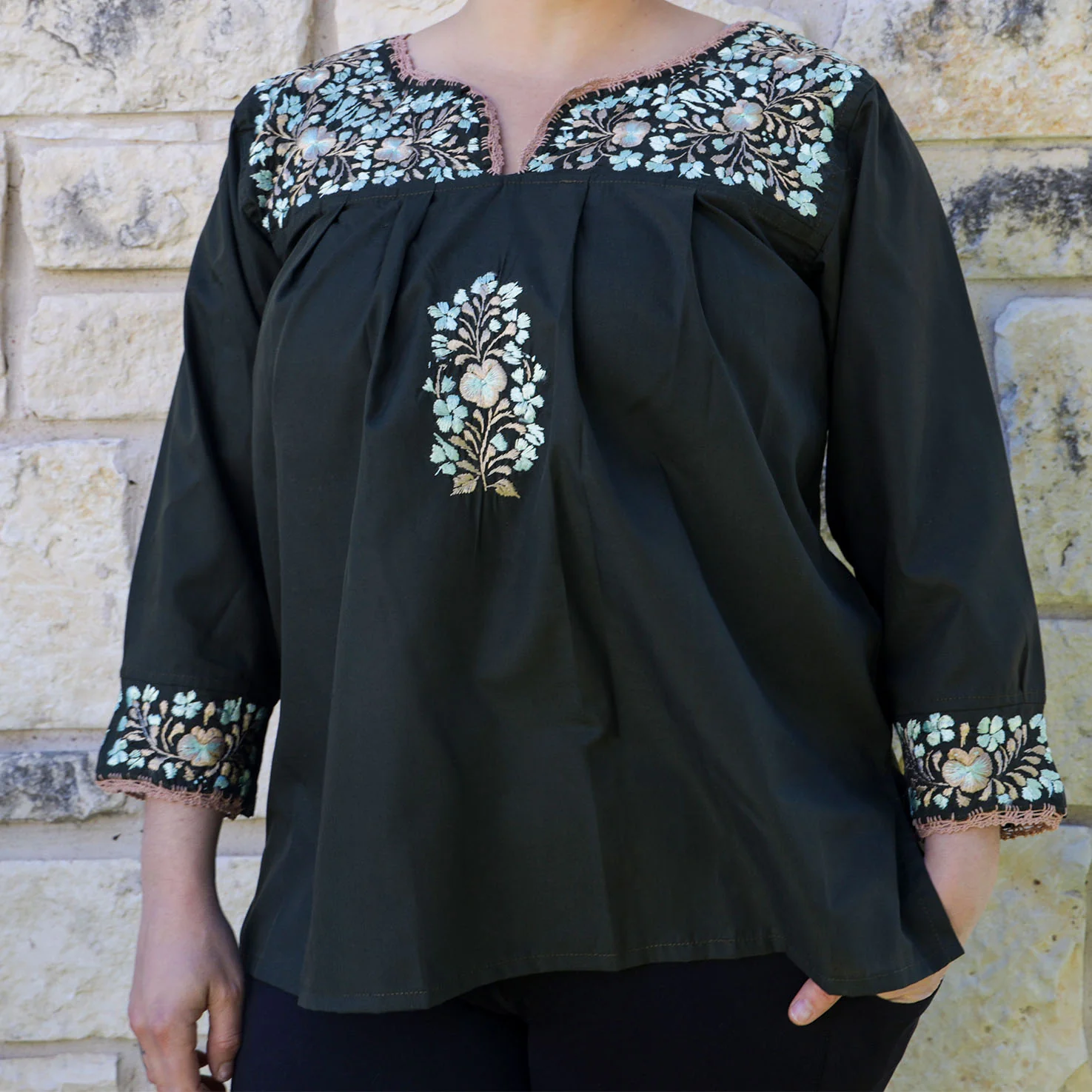 Camila Hand-Embroidered 3/4 Sleeve Blouse - Image 8