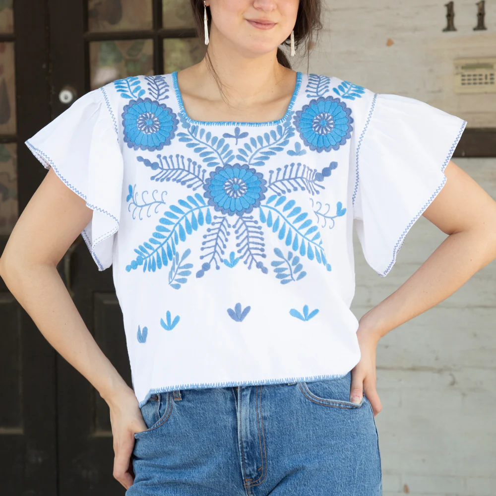 Carranza Flutter Sleeve Embroidered Cropped Blouse - Image 12