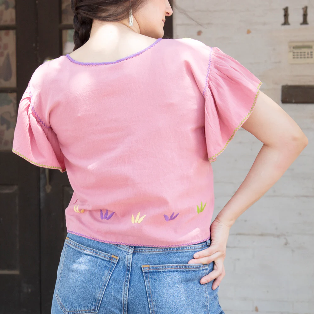 Carranza Flutter Sleeve Embroidered Cropped Blouse - Image 13