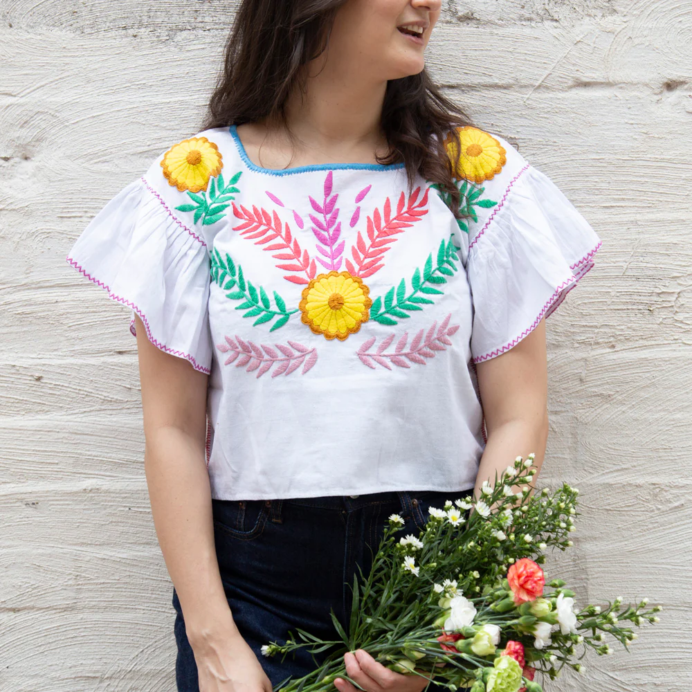 Carranza Flutter Sleeve Embroidered Cropped Blouse - Image 15