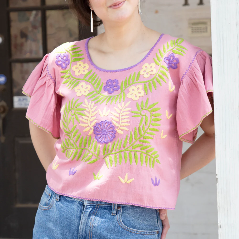 Carranza Flutter Sleeve Embroidered Cropped Blouse - Image 16