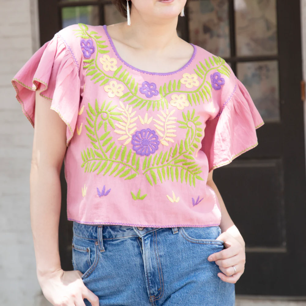 Carranza Flutter Sleeve Embroidered Cropped Blouse - Image 17