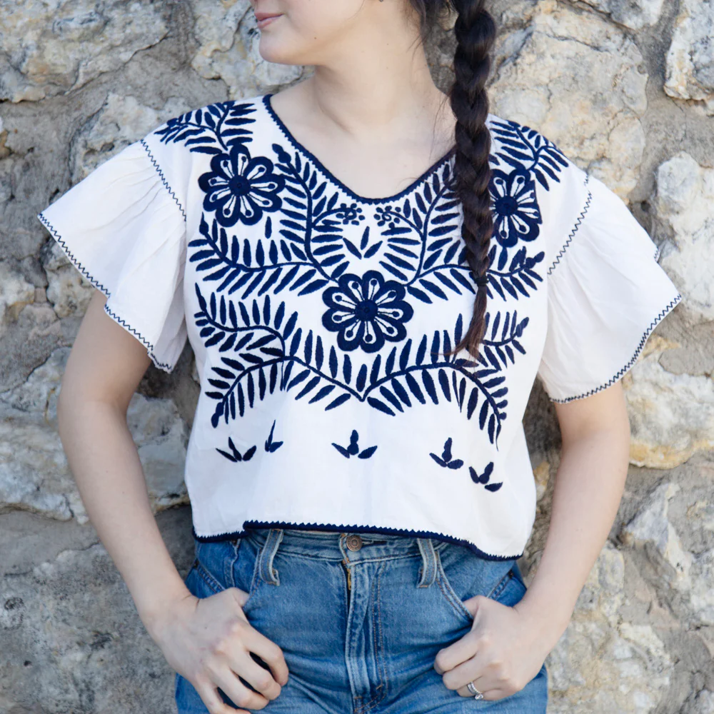 Carranza Flutter Sleeve Embroidered Cropped Blouse - Image 19