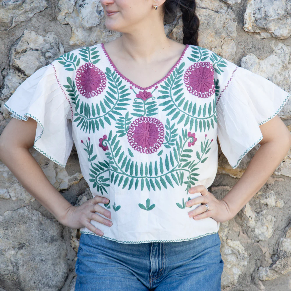 Carranza Flutter Sleeve Embroidered Cropped Blouse - Image 20