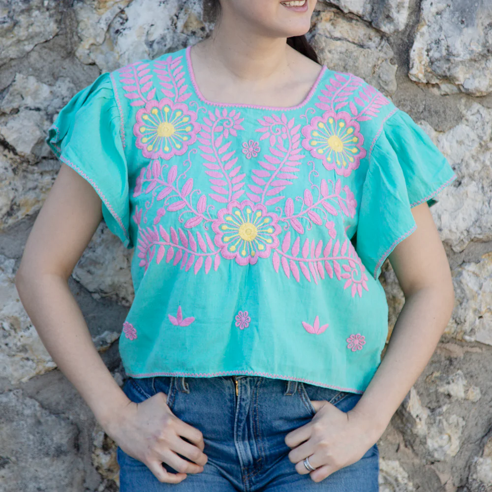 Carranza Flutter Sleeve Embroidered Cropped Blouse - Image 21