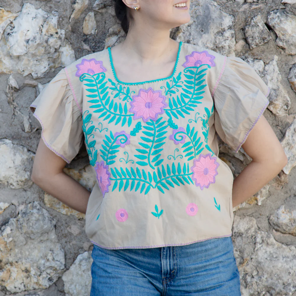 Carranza Flutter Sleeve Embroidered Cropped Blouse - Image 25