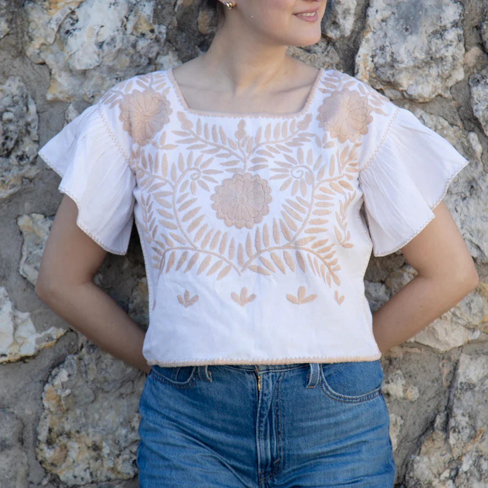 Carranza Flutter Sleeve Embroidered Cropped Blouse - Image 27