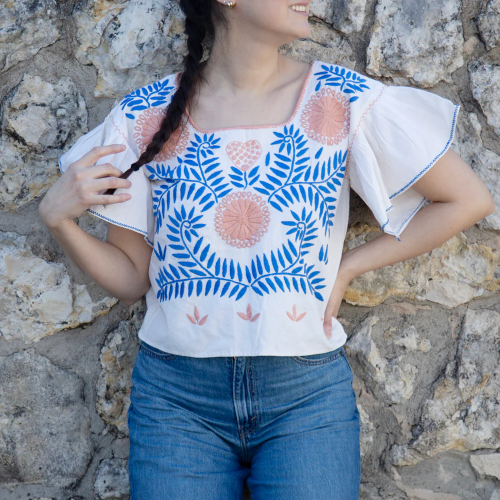 Carranza Flutter Sleeve Embroidered Cropped Blouse - Image 29