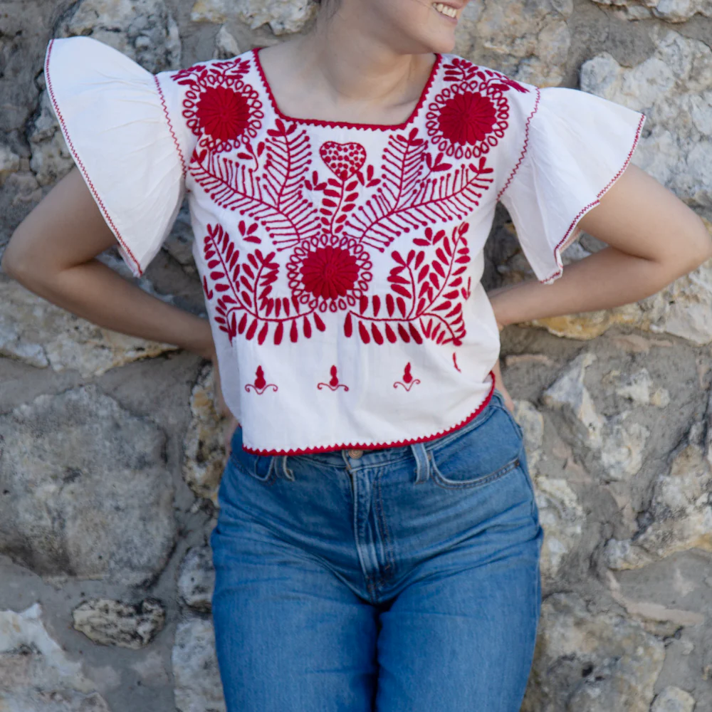 Carranza Flutter Sleeve Embroidered Cropped Blouse - Image 32