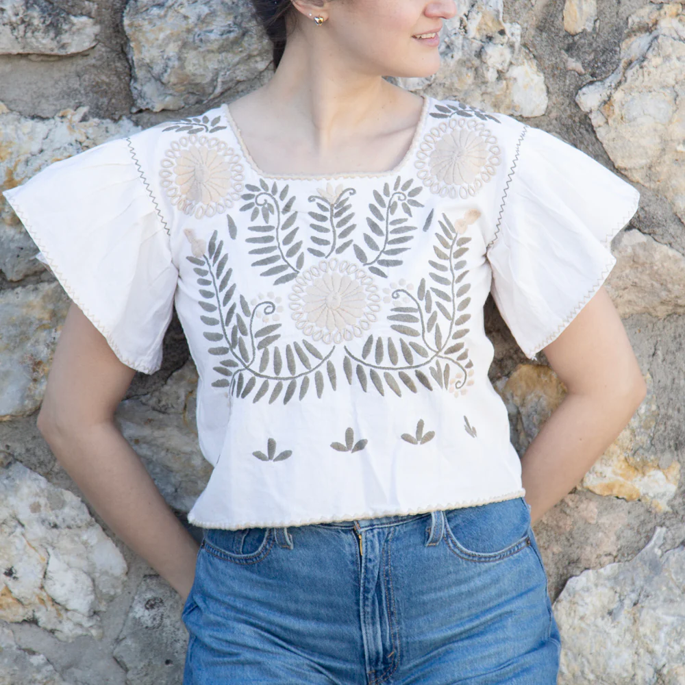Carranza Flutter Sleeve Embroidered Cropped Blouse - Image 33