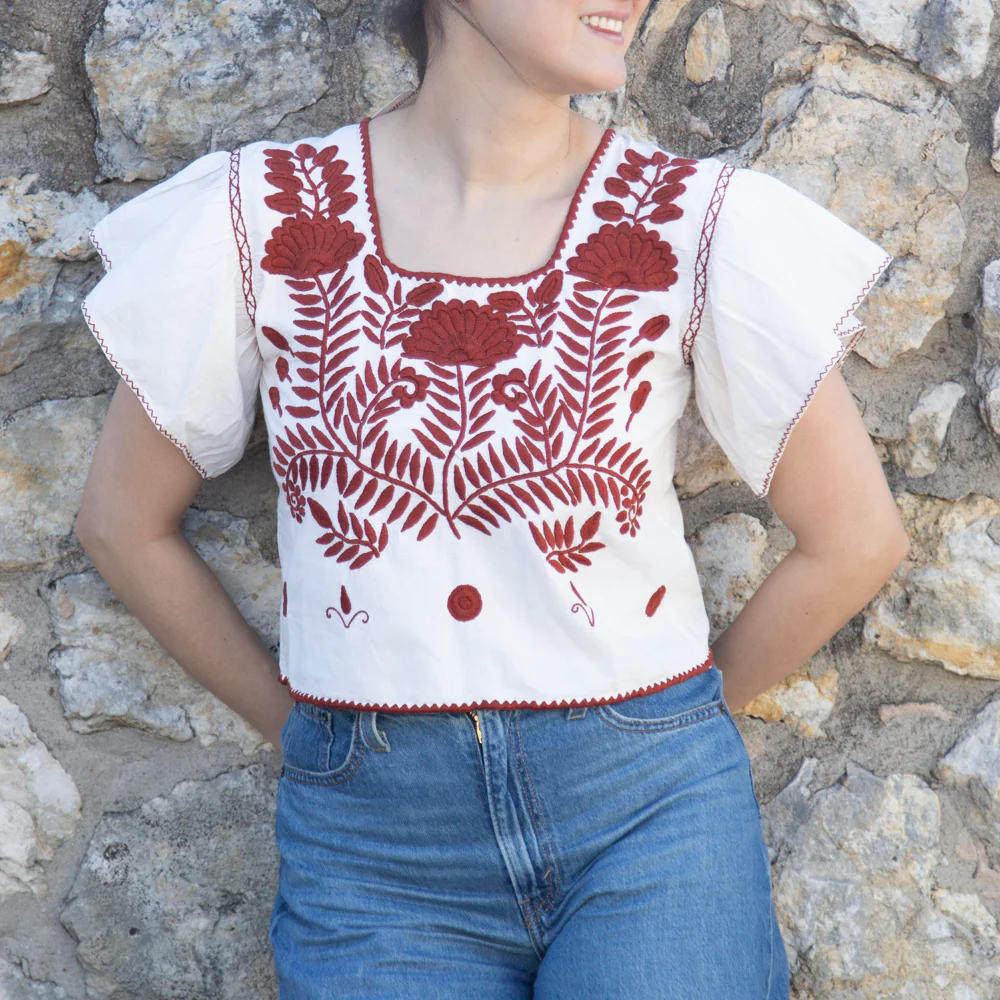 Carranza Flutter Sleeve Embroidered Cropped Blouse - Image 34