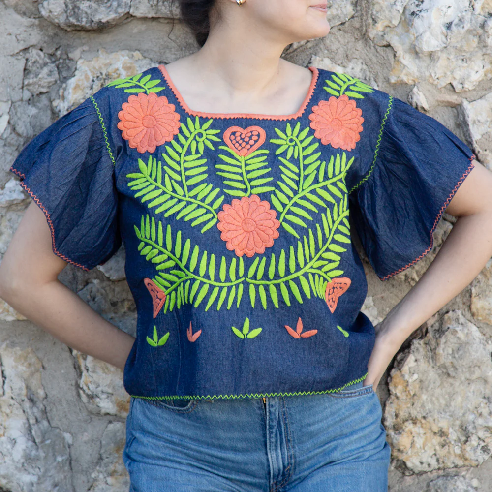 Carranza Flutter Sleeve Embroidered Cropped Blouse - Image 35