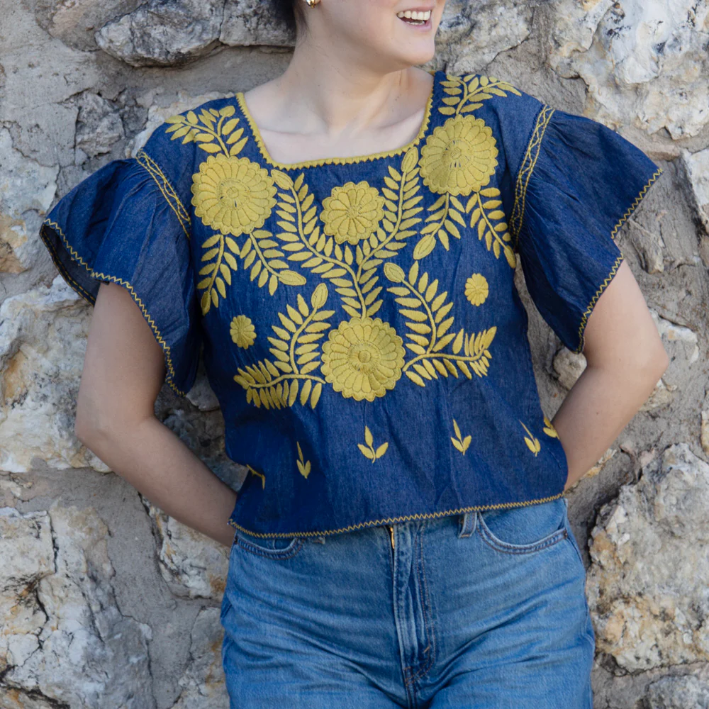 Carranza Flutter Sleeve Embroidered Cropped Blouse - Image 36