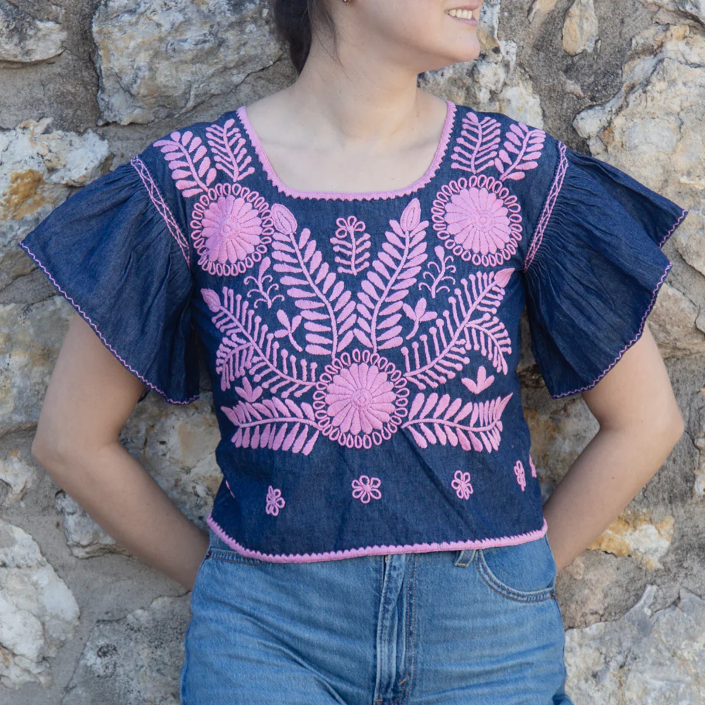 Carranza Flutter Sleeve Embroidered Cropped Blouse - Image 37