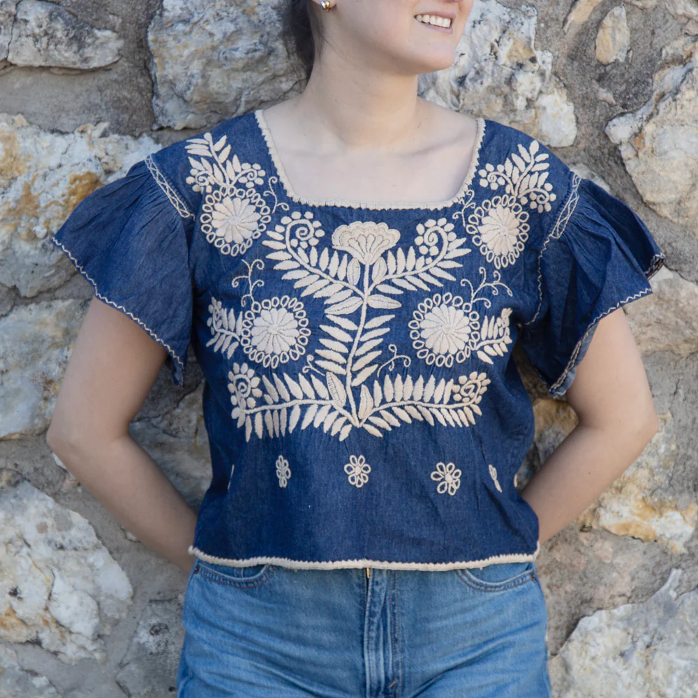 Carranza Flutter Sleeve Embroidered Cropped Blouse - Image 38