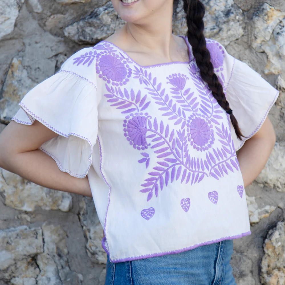 Carranza Flutter Sleeve Embroidered Cropped Blouse - Image 5