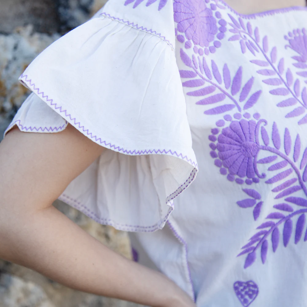 Carranza Flutter Sleeve Embroidered Cropped Blouse - Image 9