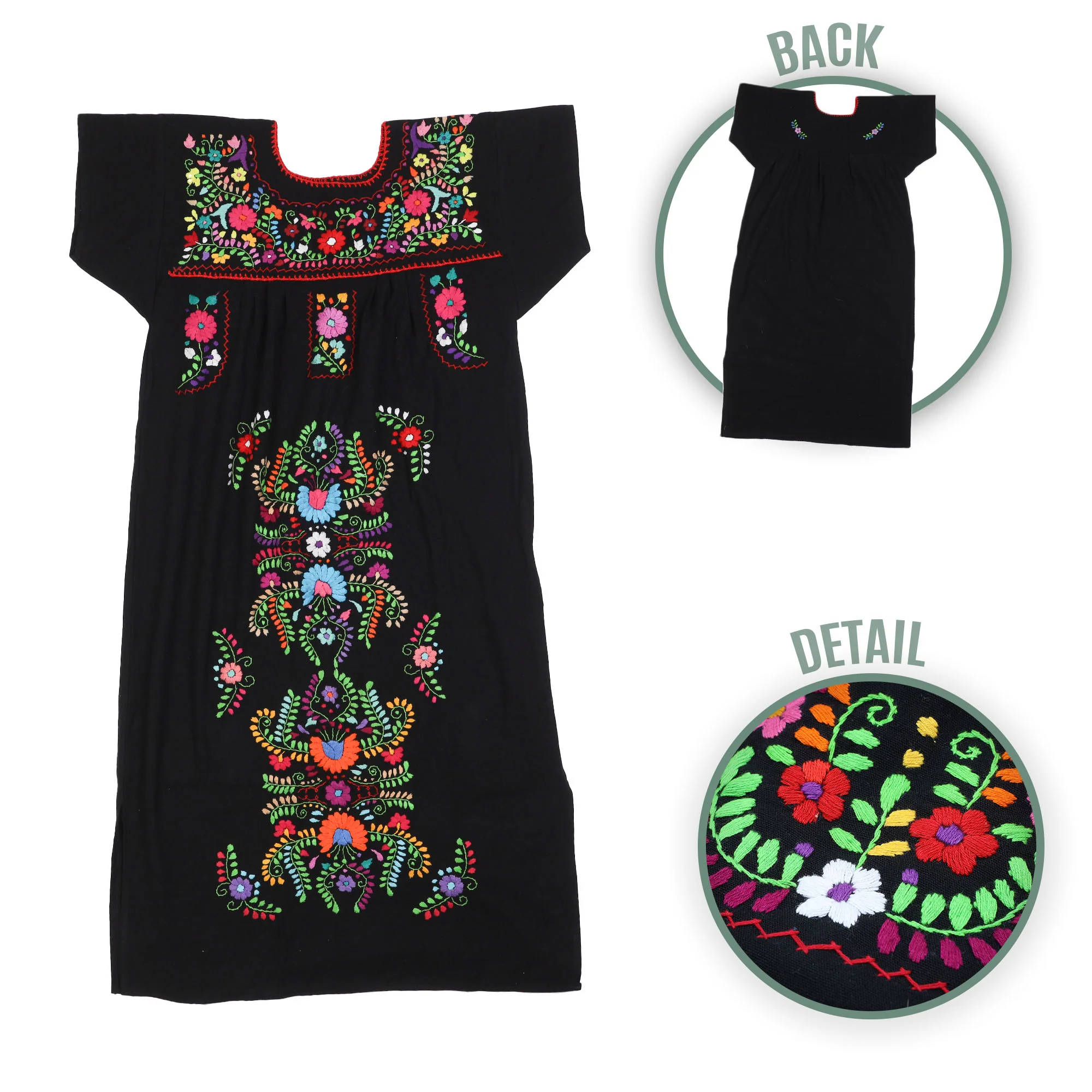 Chilac Floral Embroidered Mexican Long Dress - Image 26