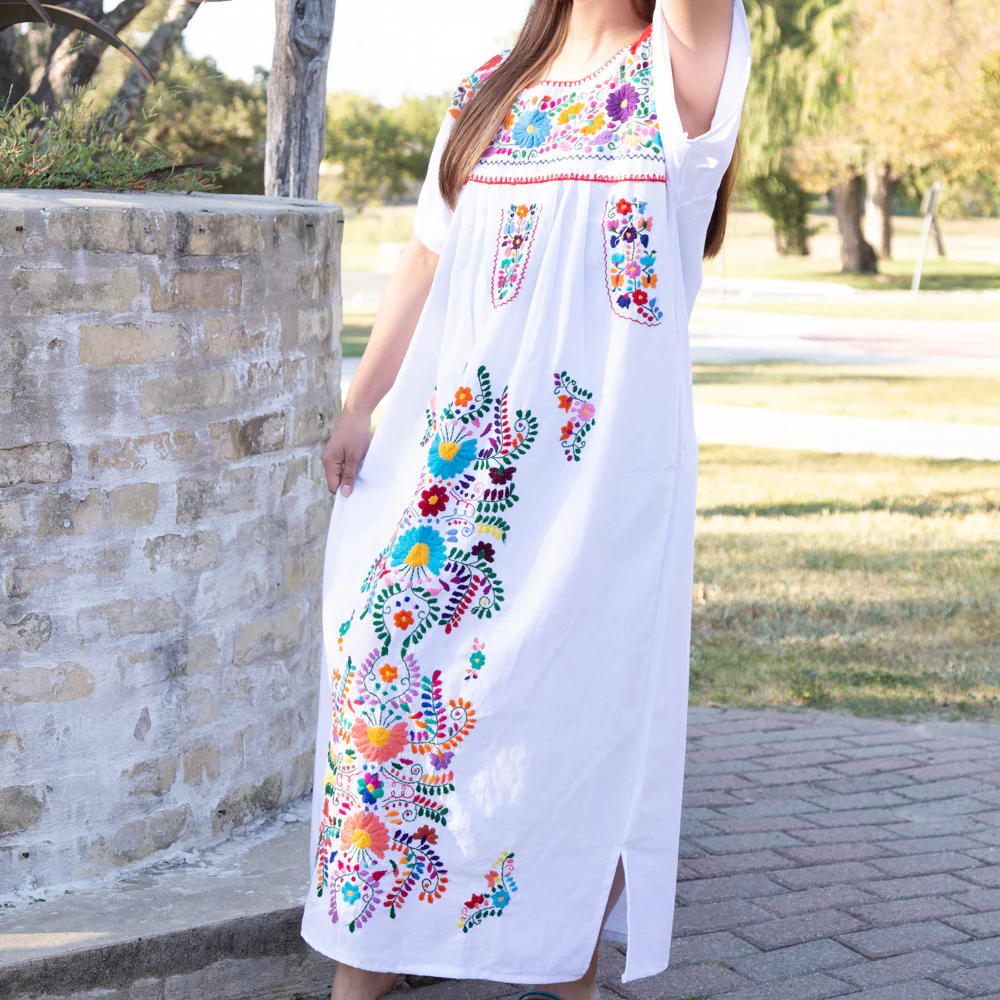 Chilac Floral Embroidered Mexican Long Dress - Image 31
