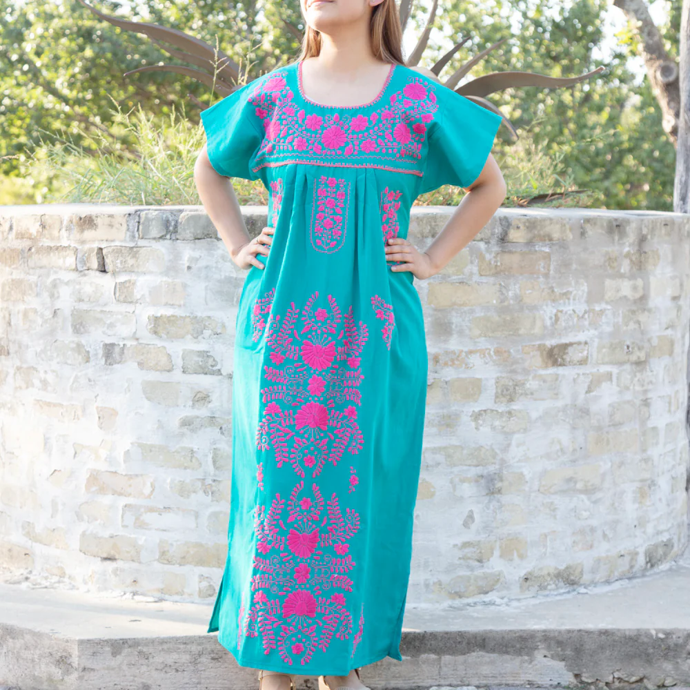 Chilac Floral Embroidered Mexican Long Dress - Image 34