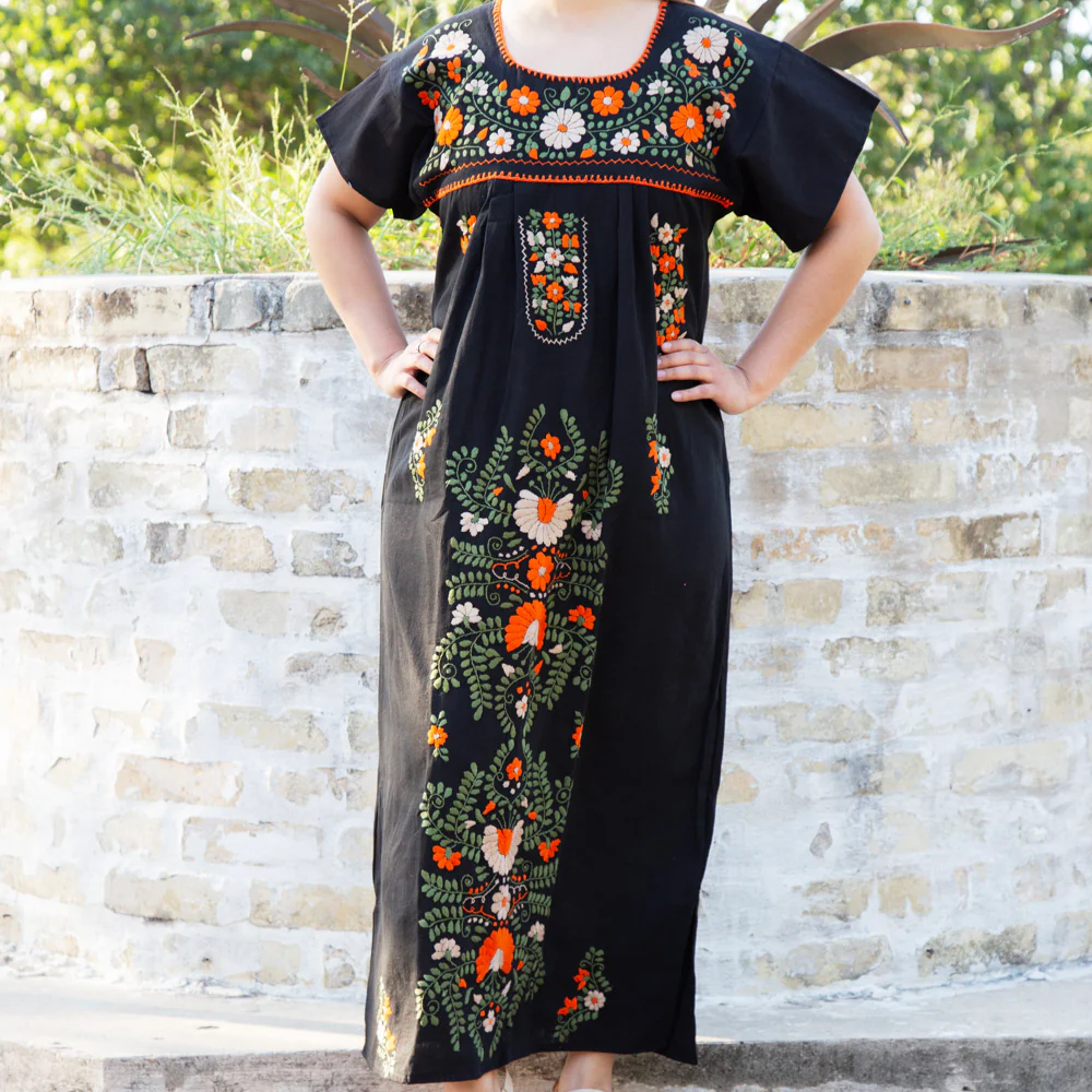 Chilac Floral Embroidered Mexican Long Dress - Image 35