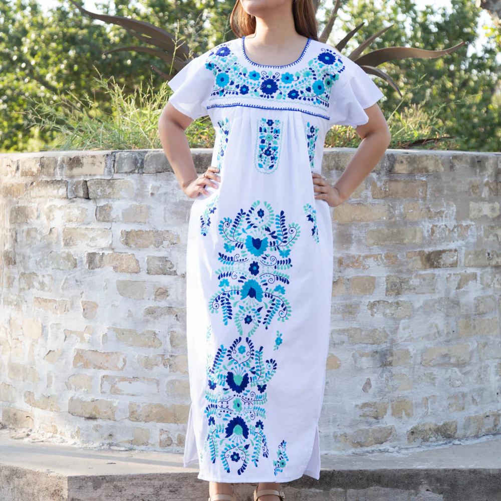 Chilac Floral Embroidered Mexican Long Dress - Image 36