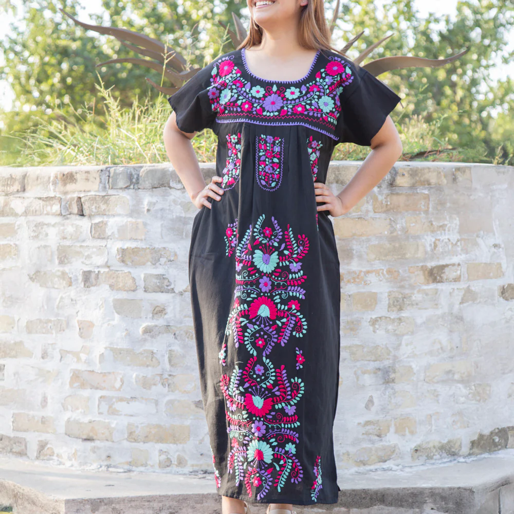 Chilac Floral Embroidered Mexican Long Dress - Image 41