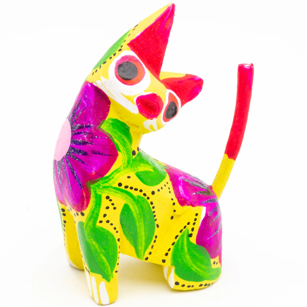 Hand Painted Neck Side Bend Cat Wooden Figurine - Image 12
