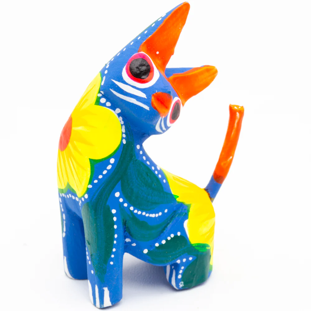 Hand Painted Neck Side Bend Cat Wooden Figurine - Image 14