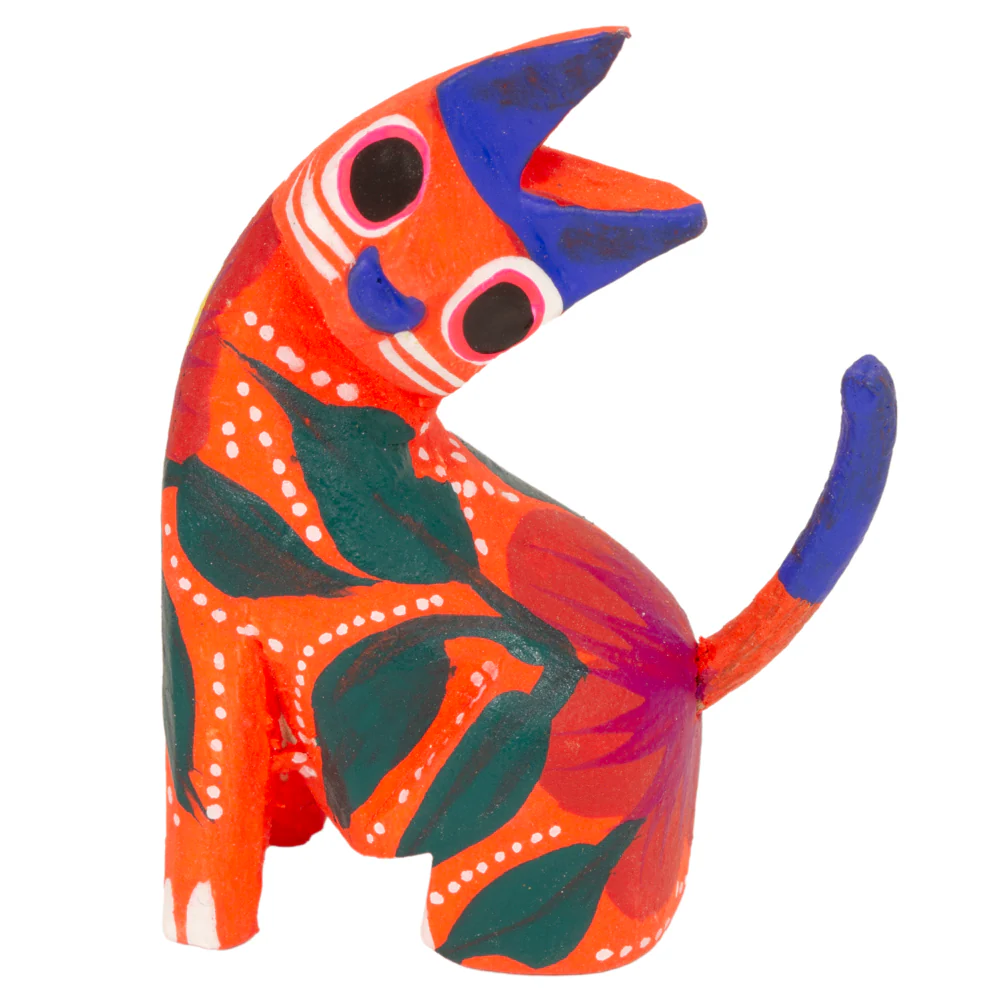 Hand Painted Neck Side Bend Cat Wooden Figurine - Image 15