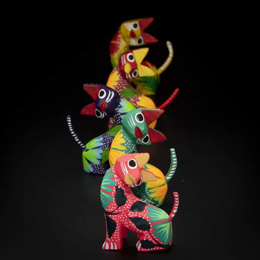 Hand Painted Neck Side Bend Cat Wooden Figurine - Image 3