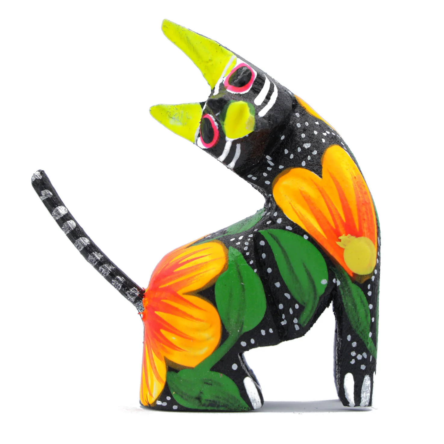 Hand Painted Neck Side Bend Cat Wooden Figurine - Image 4