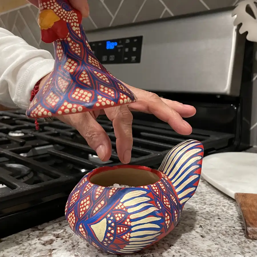 Hand Painted Clay Chicken Bowl with Lid - Image 3
