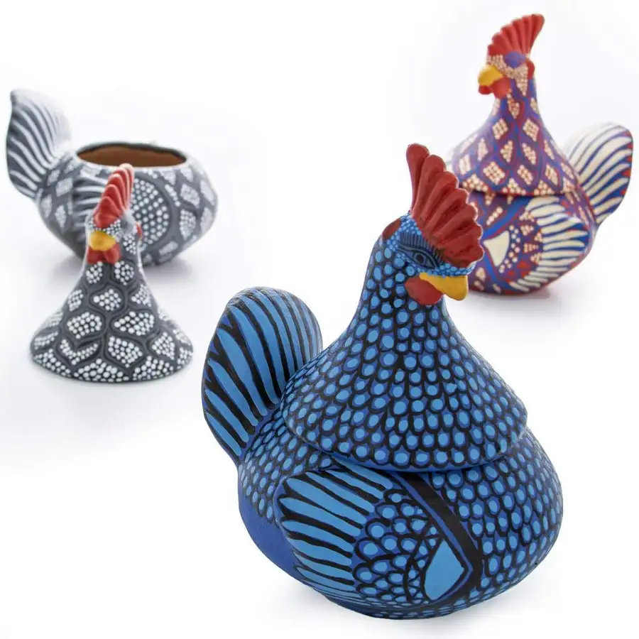 Hand Painted Clay Chicken Bowl with Lid - Image 6